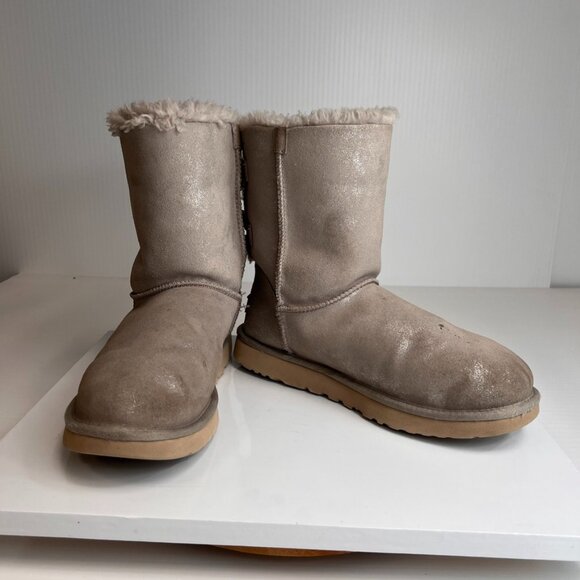 UGG Boot Women 12 Bailey Bow Shimmer Sheepskin Classic Shearling Party Core Go - Picture 3 of 16